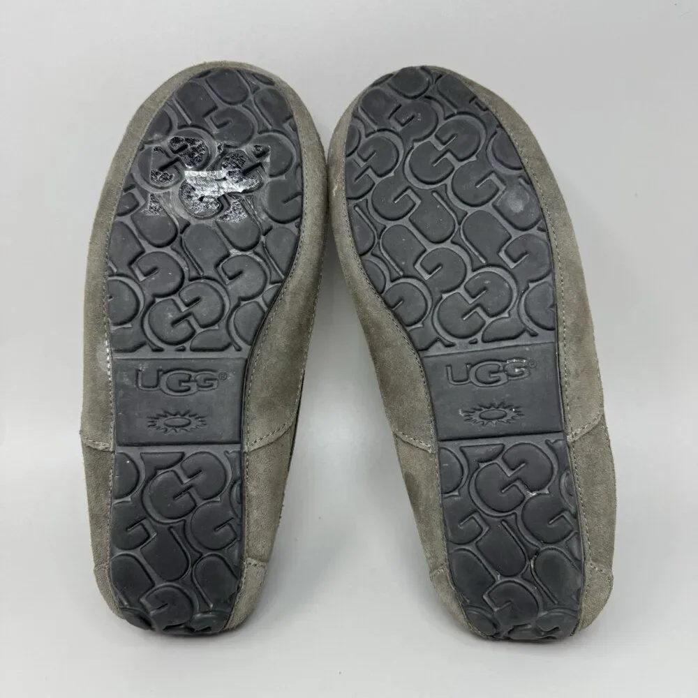 UGG Ascot Mens Slippers Loafer Size 9 Gray Suede Sheepskin Lined Shoes